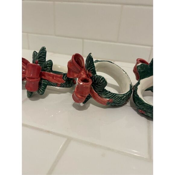 Vintage Fitz & Floyd Ceramic Holiday Napkin Rings - Picture 6 of 8